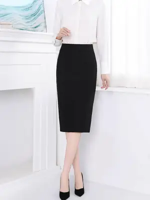 Black Hip Skirt for Women High Waist Elastics Office Wear