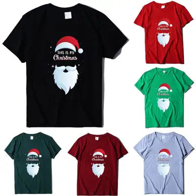Christmas Santa Print T-Shirt Orange Round Neck