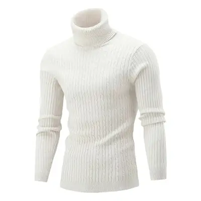Men's Grey Knitted High Neck Pullover Winter Warm