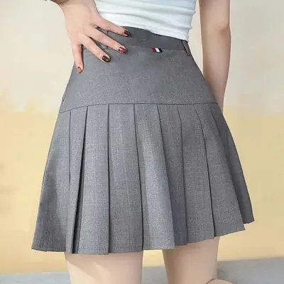 Women Pleated Skirt High Waist Brown A-Line