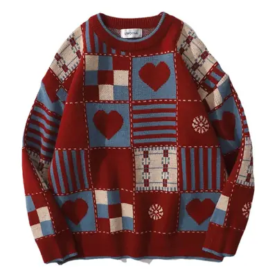 Men's 2021 Plaid Knit Sweater Beige Blue Winter Loose