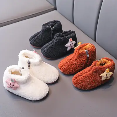 Baby Girls' Ankle Boots Children's Mao Mao Shoes Autumn and Winter fleece-lined Thickened Girls' Boots Baby Cotton Boots Warm Toddler Shoes
