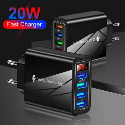 4 USB Digital Display Mobile Charger 20W Fast Charging
