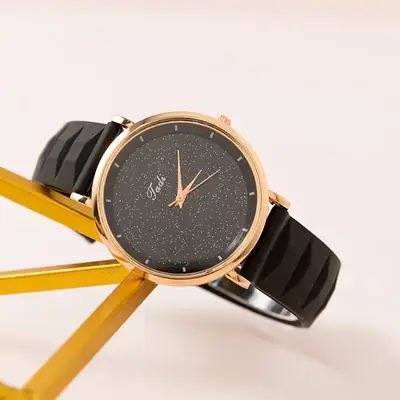 2021 New Style Couple Watch Rose Gold Black Quartz Silicone Strap