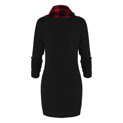 Women Plaid Turtleneck Sweater Set Gray Black Red