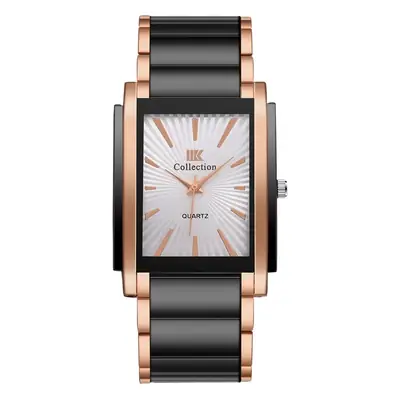 Alloy Steel Couple Watch Black Gold Analog