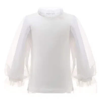 White Puff Sleeve Cotton Shirt for Girls Autumn Winter