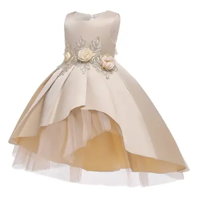 Girls Floral Gown Dress Beige with Tulle Layers