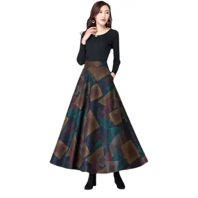 Winter Long Skirt Women Large Size A-Line Patterned