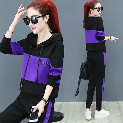 Women Running Hoodie Set Black Red Plus Size Casual Korean Style