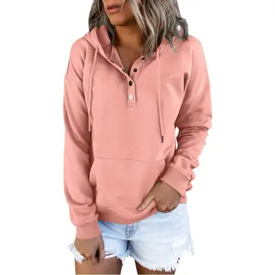 Women's Long Sleeve Hooded Pullover Beige Loose Fit