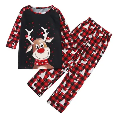 Christmas Couple Pajama Set Black Red Deer Print