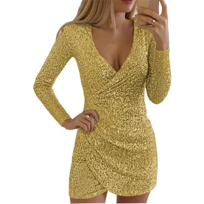 V-Neck Sequin Hip Dress for Women American European