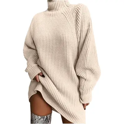 2026 Knit Sweater Dress Women Mid Length Raglan Sleeve
