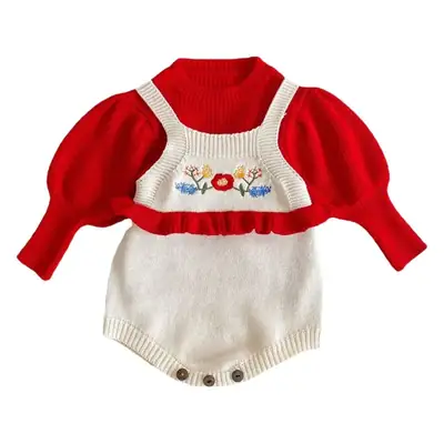 2-Piece Baby Fungus Embroidered Romper Suit Red White Green