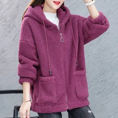 Women Large Fleece Hoodie Black Purple 2022 Winter