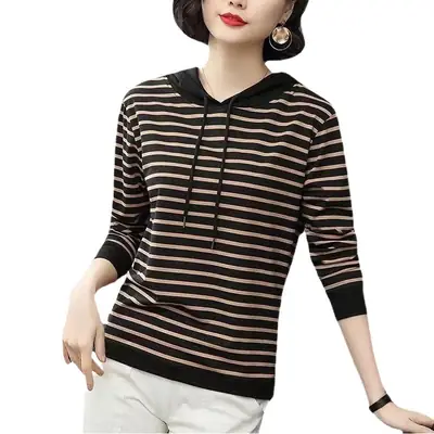 2022 Striped Hooded T-Shirt for Women Plus Size