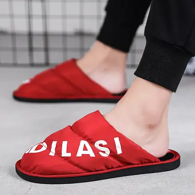 Women Winter Cotton Slippers Black Fleece Lined