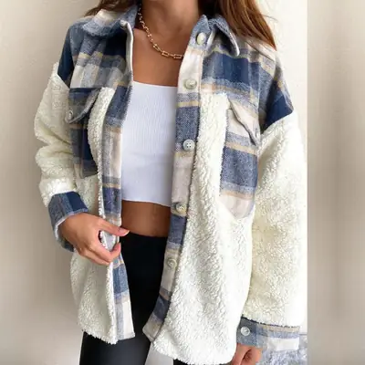 2021 Plaid Plush Single Breasted Cardigan for Women