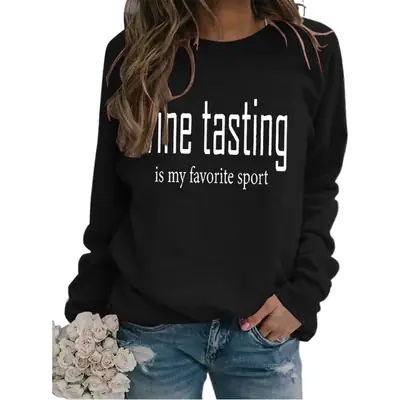 Yellow Wine Tasting Round Neck Long Sleeve Sweatshirt with Jeans and Slippers
