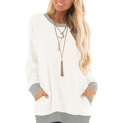 Women Long Sleeve Grey Sweatshirt with Pocket Design