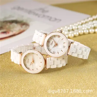 Women's Ceramic Watch with Rose Gold Mesh Strap & Roman Rhinestone Dial