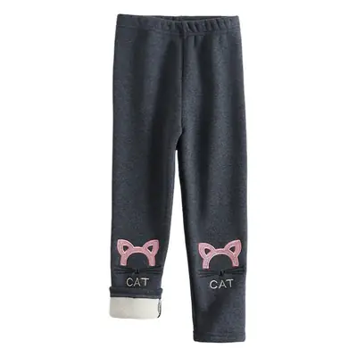Winter Fleece Leggings for Girls Cartoon Embroidered Warm Pants