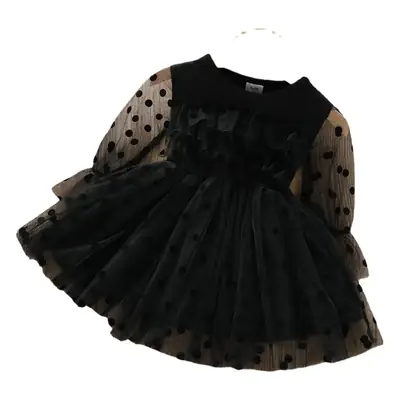 Ins Girls' White Lace Dress 0-3 Years Old Black Polka Dot Long Dress Princess Dress Spring & Fall Kidsren