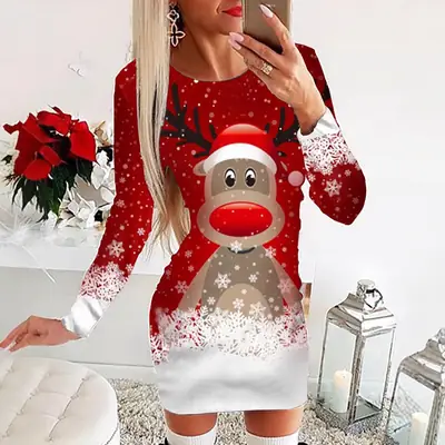 Women's Christmas Mini Dress with Santa Pig Design