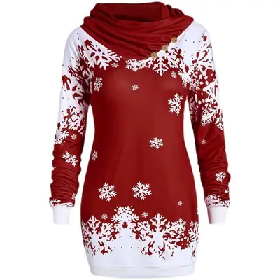 Snowflake Print Long Sleeve Hoodie Black White