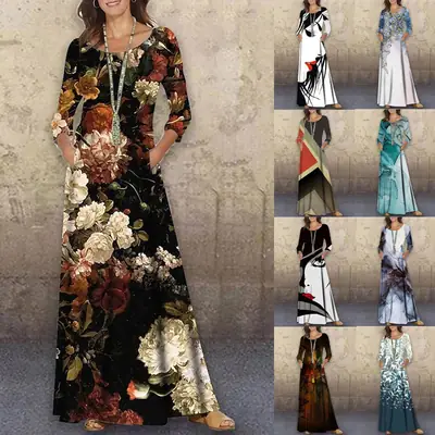 2021 Floral Knitted Long Dress Large Size