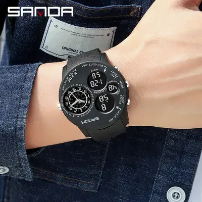 Sanda Men's Black Multi-Function Electronic Watch