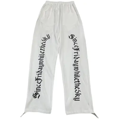 Women Cotton Letter Printed Spring Pants White Drawstring Casual