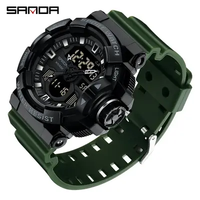 Sanda Black Dual Display Waterproof Sports Watch