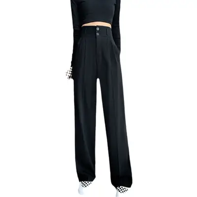 Black Wide Leg High Waist Pants Slim Fit Casual Women