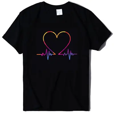 Women T-Shirt Electrocardiogram Heart Design Peach