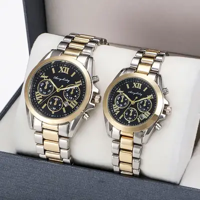Men's Gold Quartz Chronograph Watch with Chain Strap