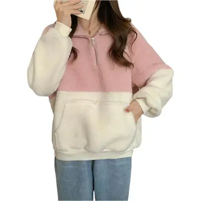 Women Crossbody Sweatshirt Fleece Collar Half-Zipper Winter Warm