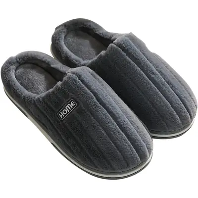 Men Cotton Winter Slippers Deep Gray Anti-Slip Large