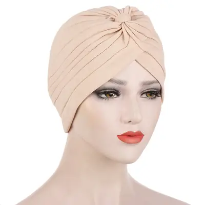 Muslim Turban Hat Pink Red Bamboo Hemp Pleated