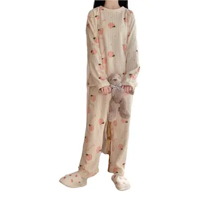 Coral Velvet Peach Pajamas Large Two-Piece Set