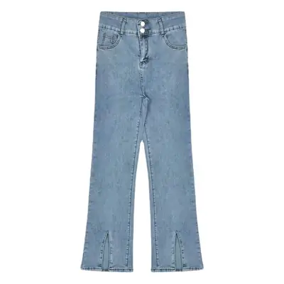 Women's Micro Flared Slit Jeans Large Light Blue