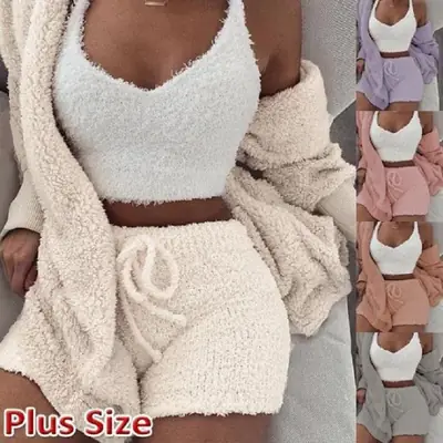 Women's Winter Plush 3-piece Pajamas Set