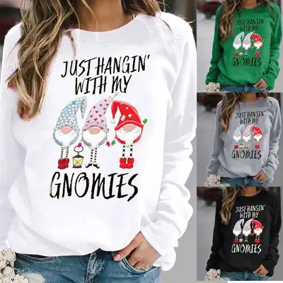Women's 2021 Winter Gnome Printed Sweatshirt Black