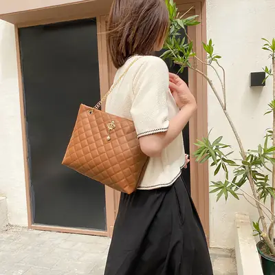Black Diamond Embroidered Tote Bag with Crown Hardware