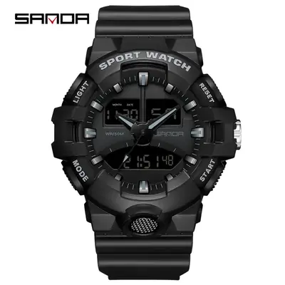 Sanda Sport Watch White Black Gold Waterproof Double Display