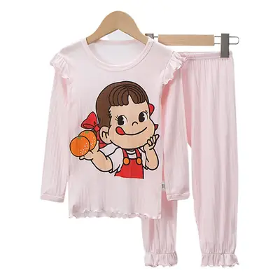 Girls' Pink Cotton Pajama Set with Cartoon Print