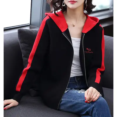 Women's Grey Hooded Fleece Jacket Autumn Winter