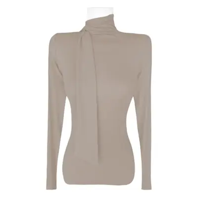 Women's Beige Ribbon Half High Collar Long Sleeve Shirt