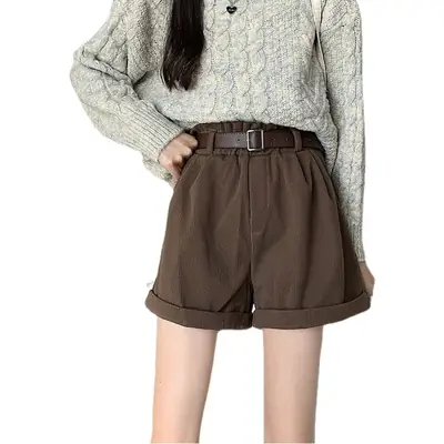 Black Wide Leg Shorts with Belt for Women